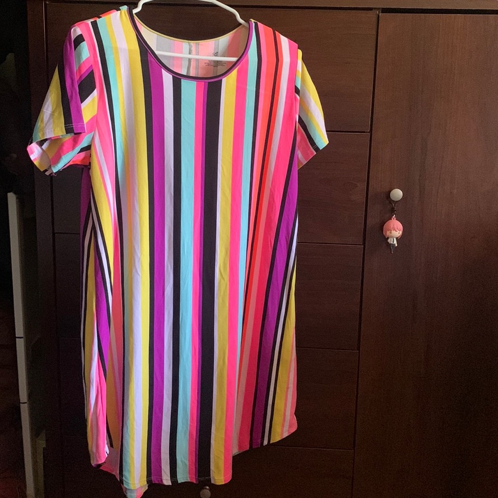 Bobbie Brooks Large Neon Striped Shirt Dress